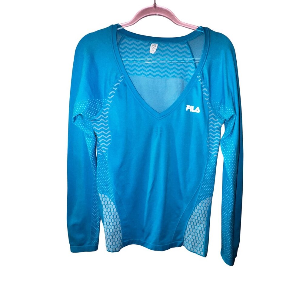 Fila Sport XL Performance Blue Chevron Mesh Athletic Workout Top Gym Yoga Y2K